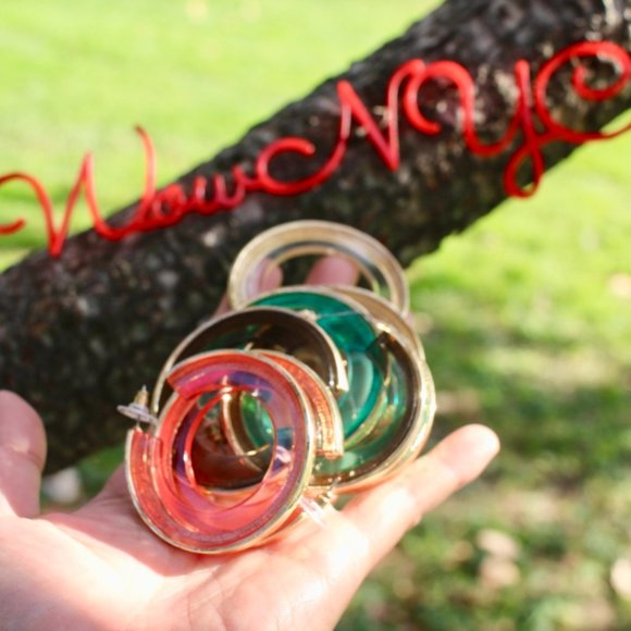 ANTHRO x BaubleBar Neon Gold Clear Hoops Earrings - Picture 11 of 11